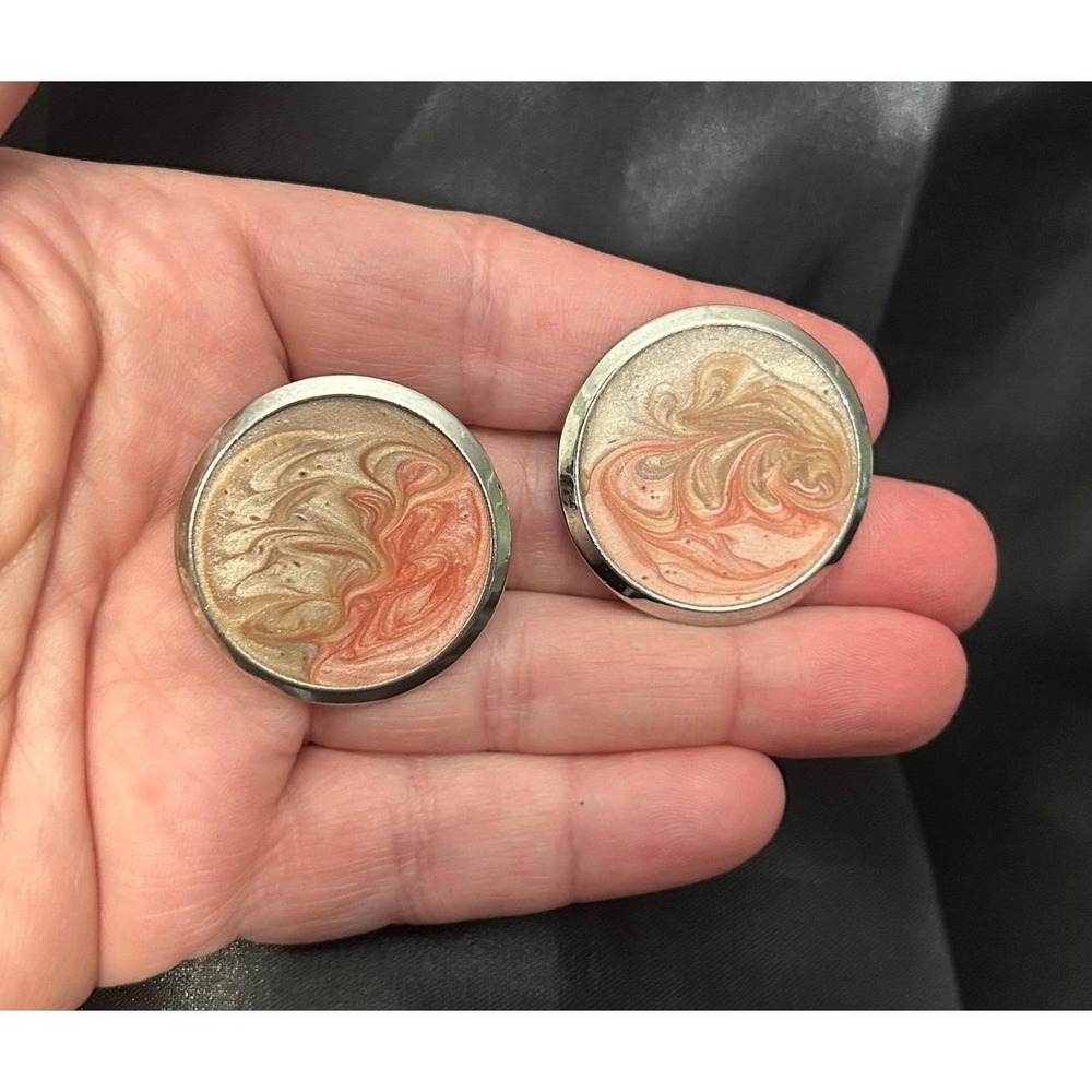 Vintage 80s 90s Marbled Enamel Pierced Earrings - Swirl Design, Colorful Pair